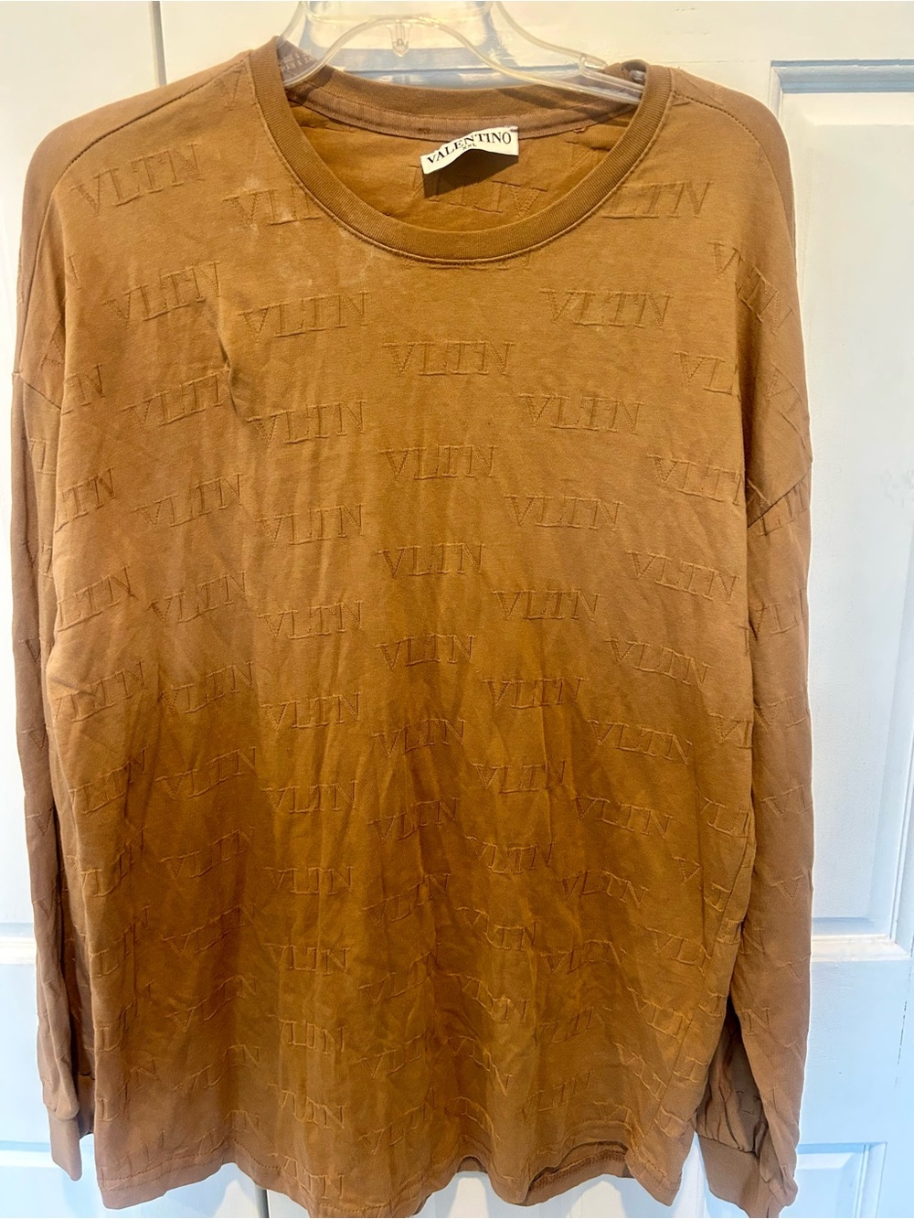 Valentino Men's Long-Sleeve Crewneck Shirt - Tan Brown Monogram